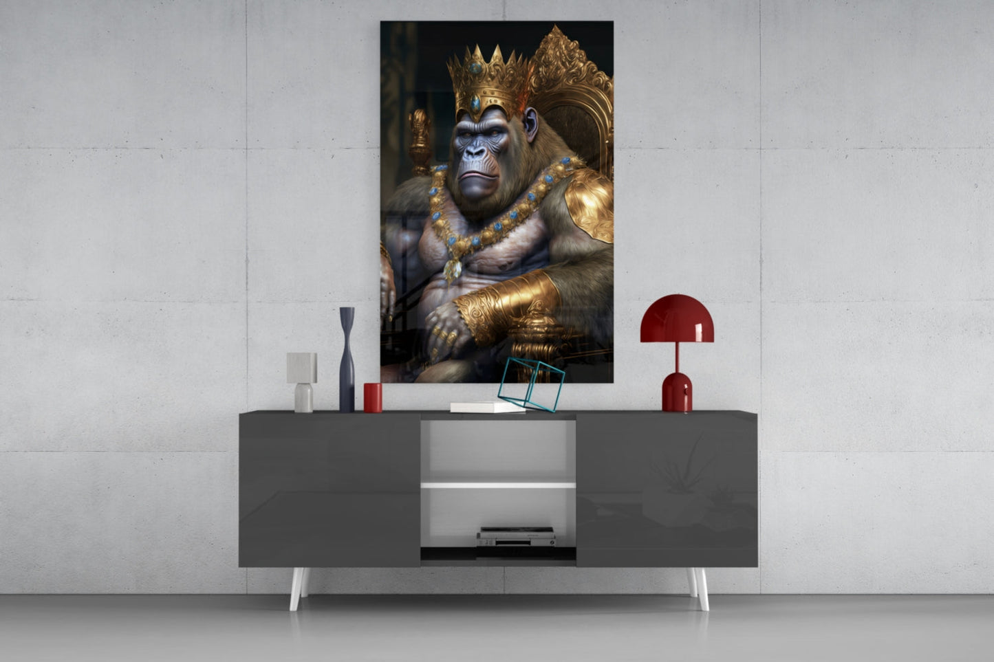 Ape King in Throne Glass Wall Art