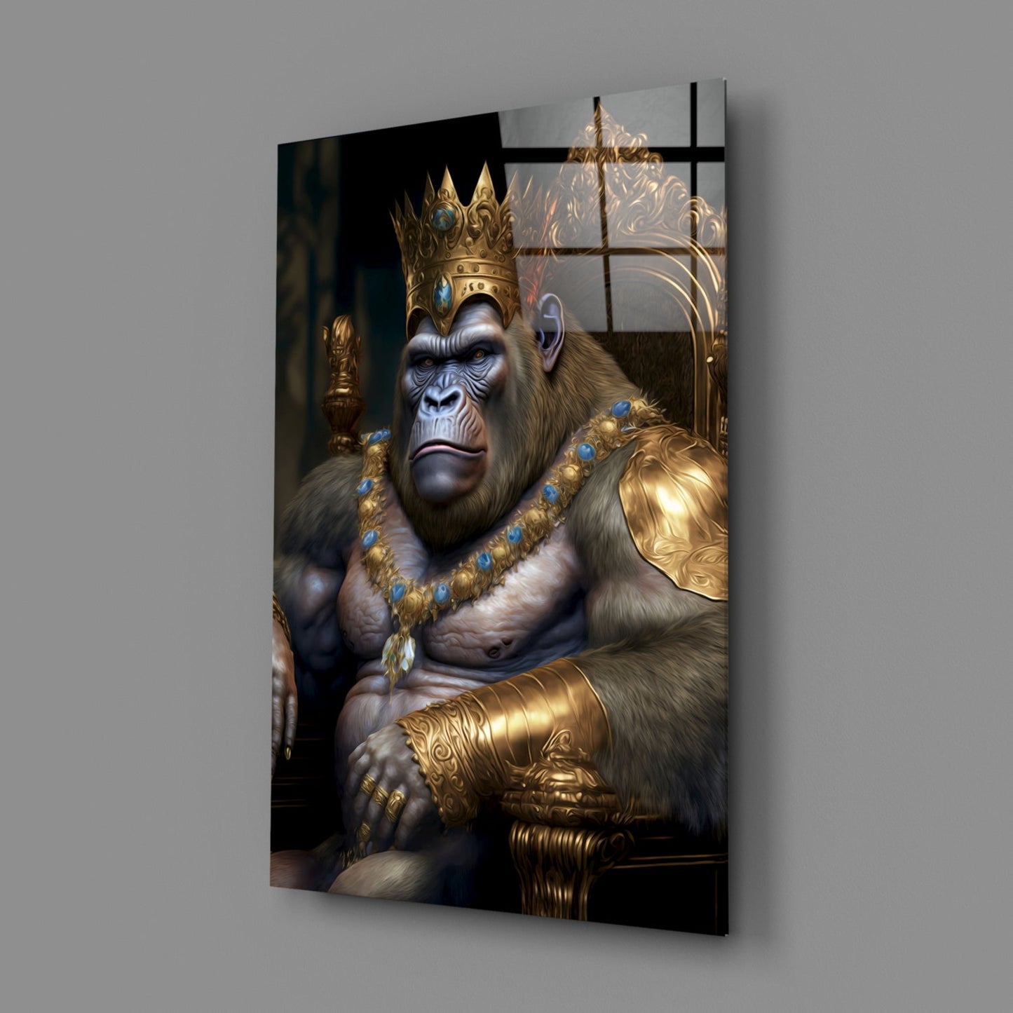 Ape King in Throne Glass Wall Art
