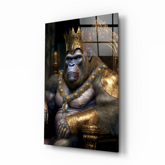 Ape King in Throne Glass Wall Art