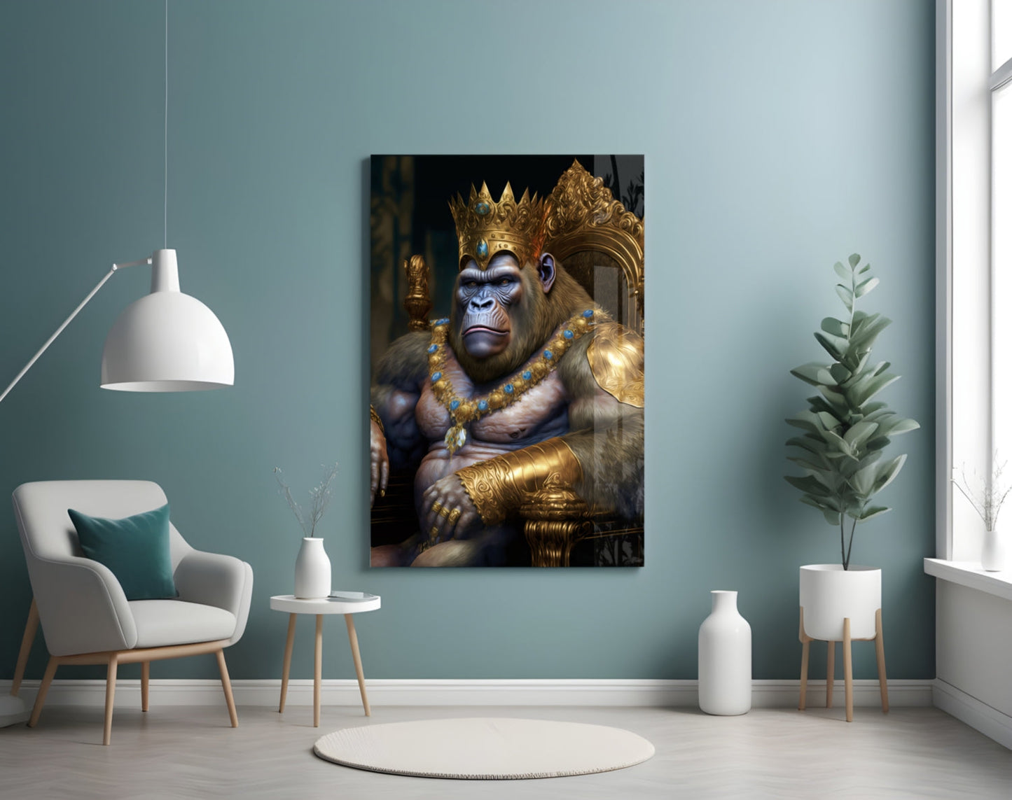 Ape King in Throne Glass Wall Art