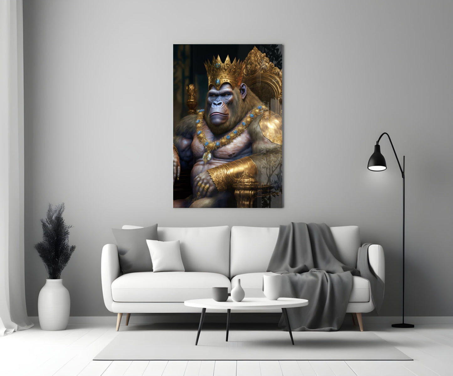 Ape King in Throne Glass Wall Art