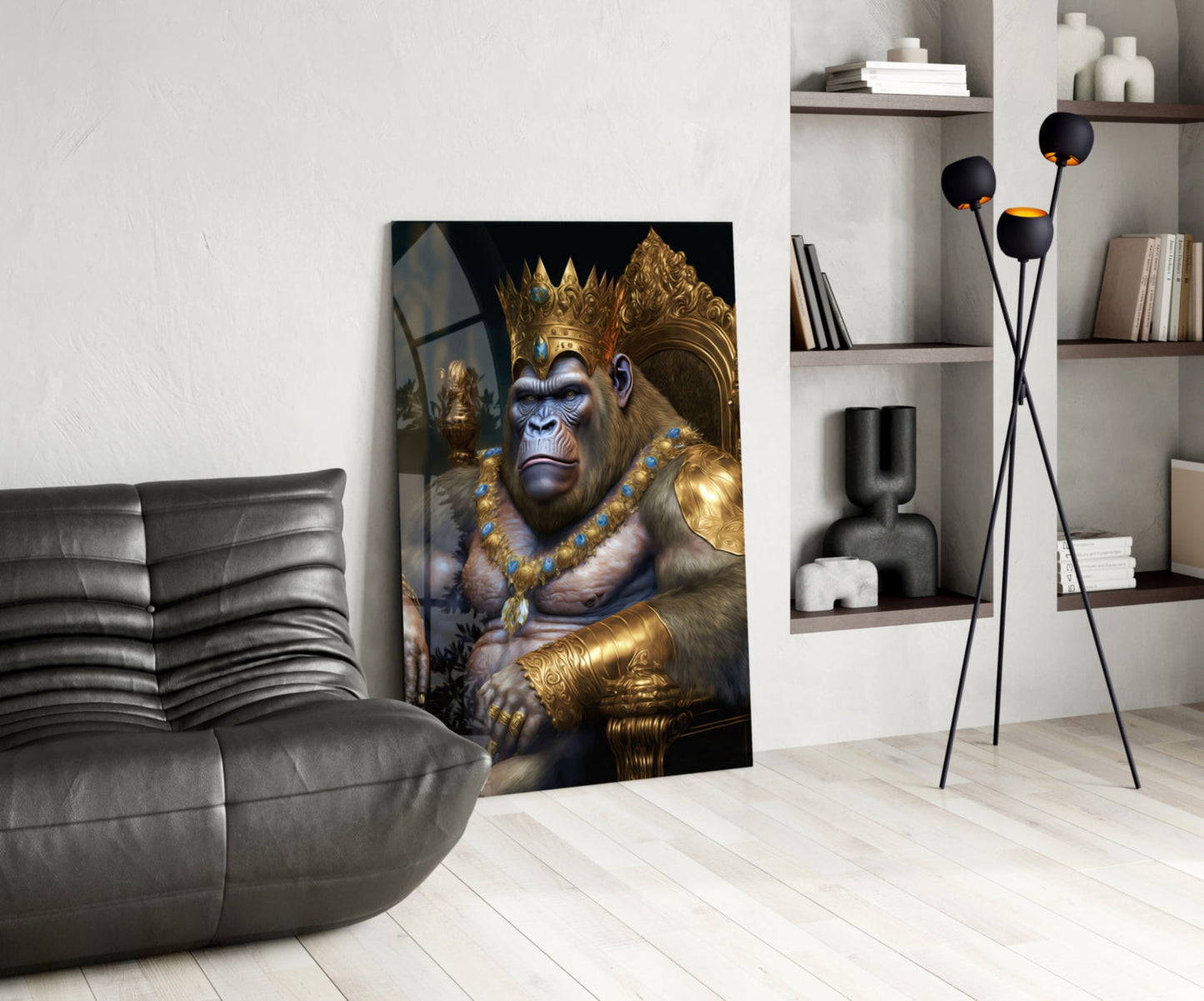 Ape King in Throne Glass Wall Art
