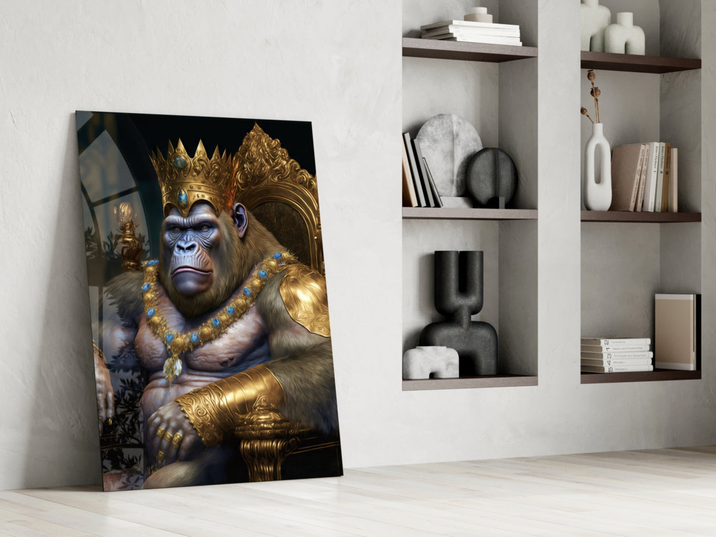 Ape King in Throne Glass Wall Art