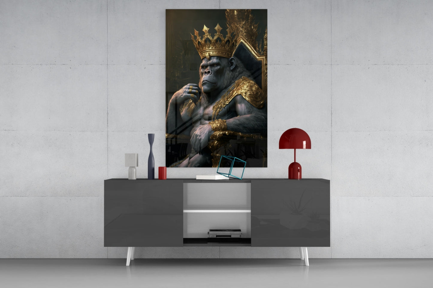 Ape King in Throne Glass Wall Art