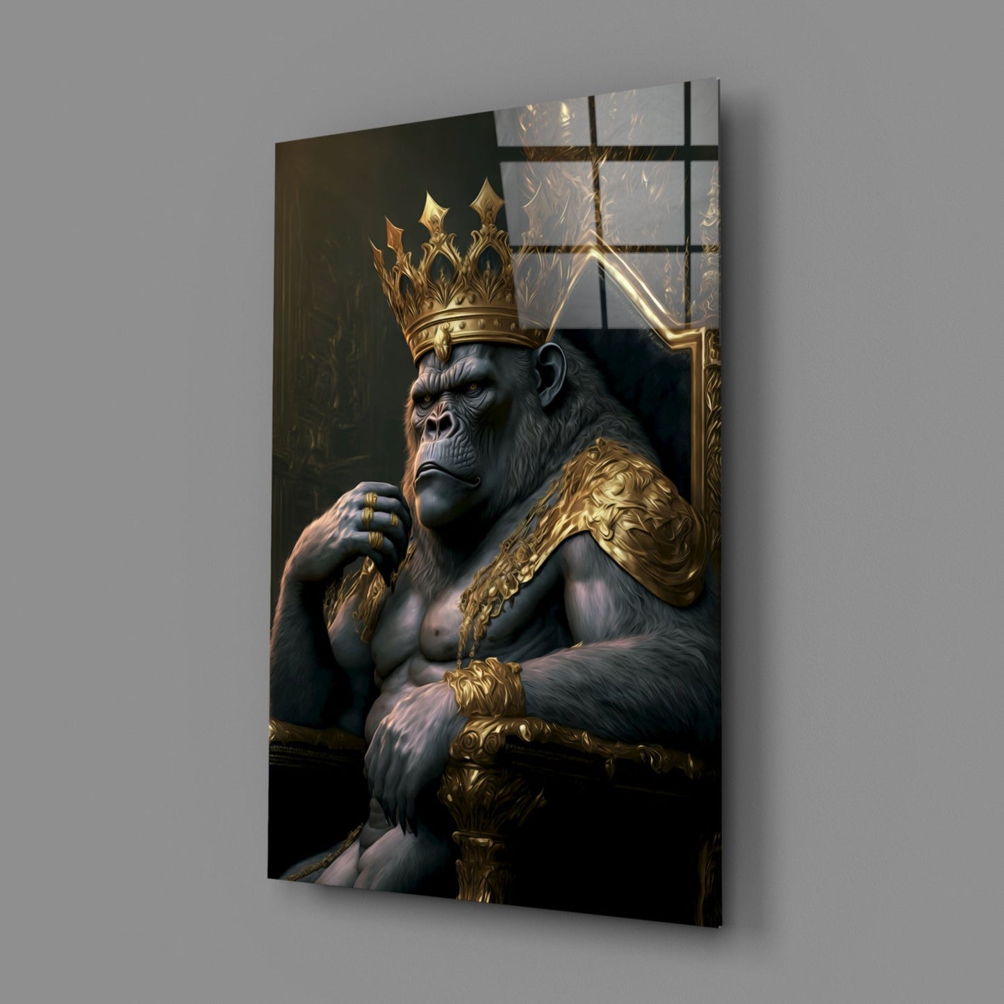 Ape King in Throne Glass Wall Art