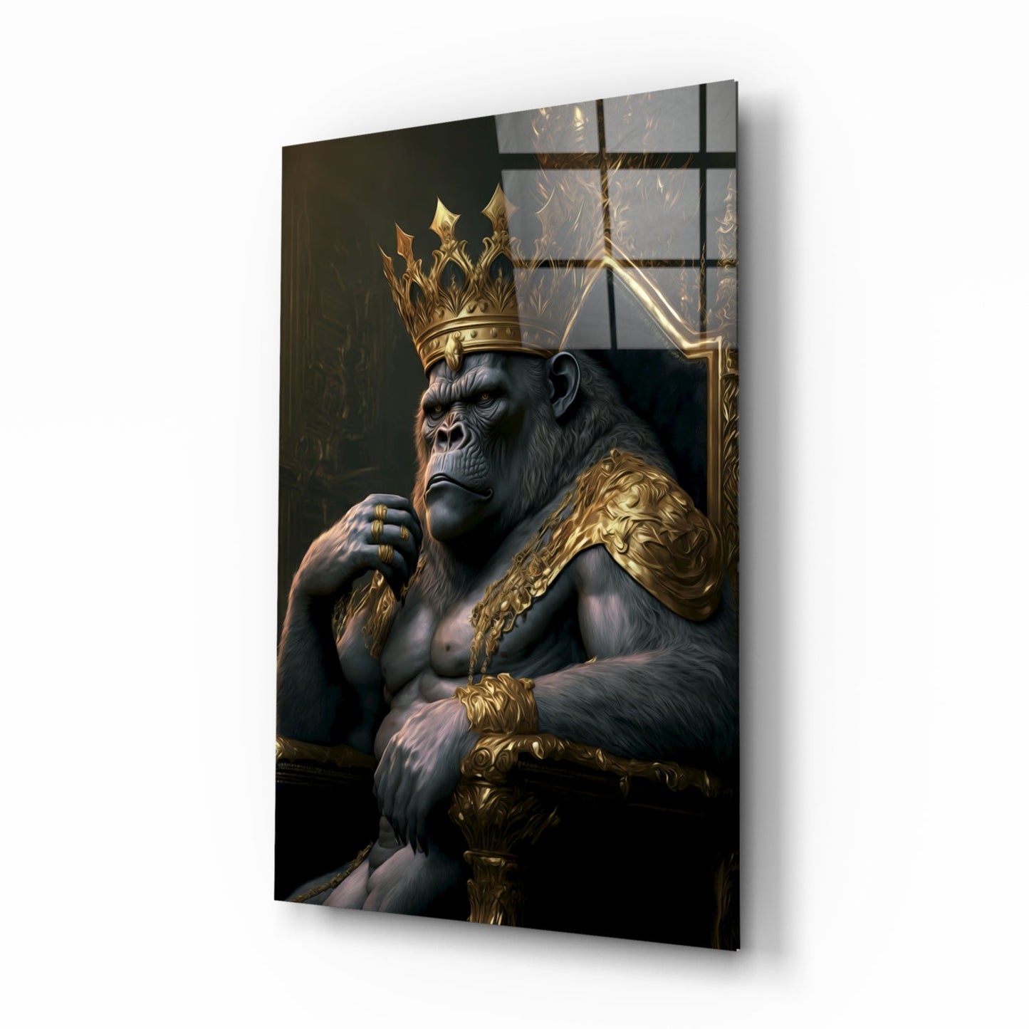 Ape King in Throne Glass Wall Art