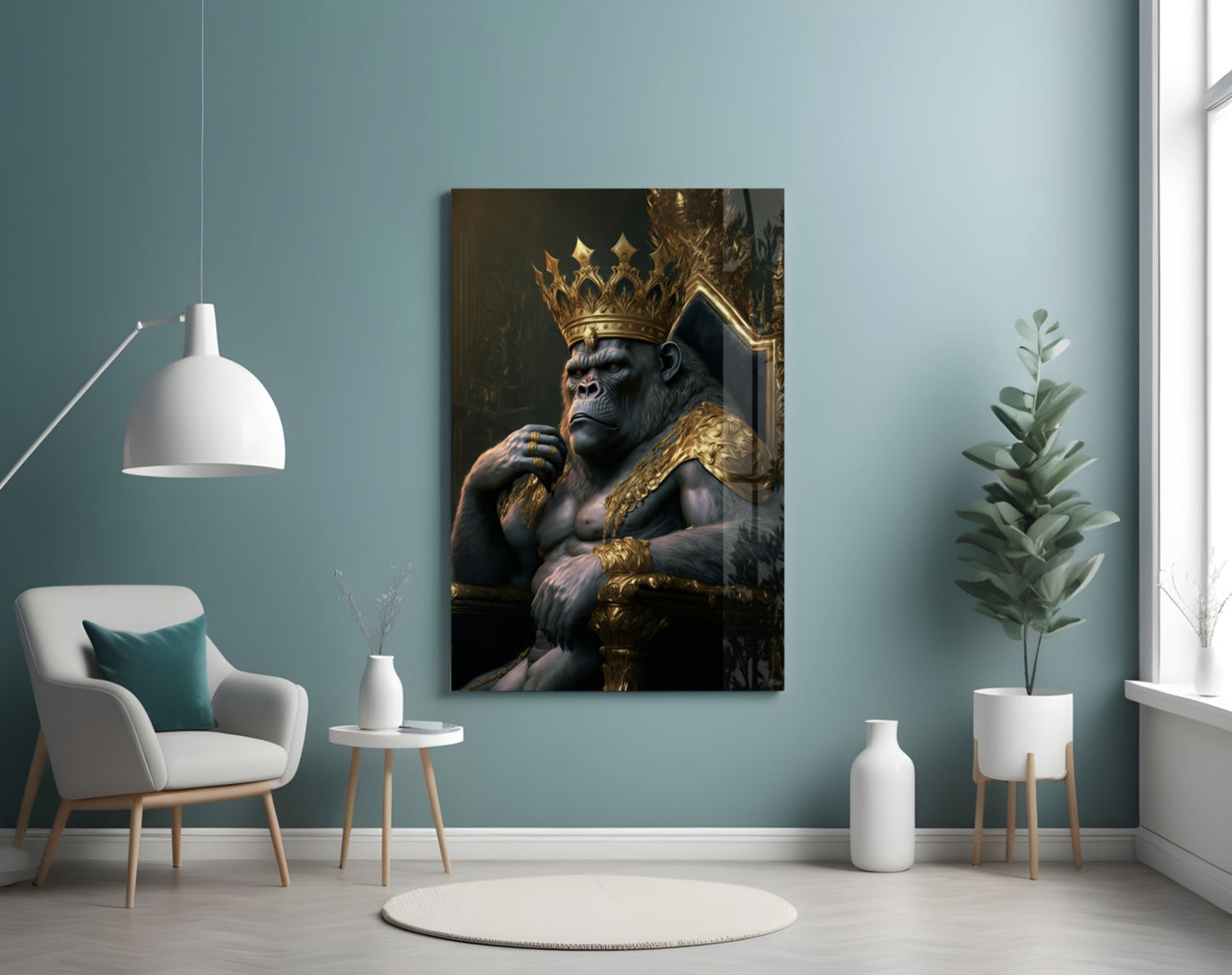 Ape King in Throne Glass Wall Art