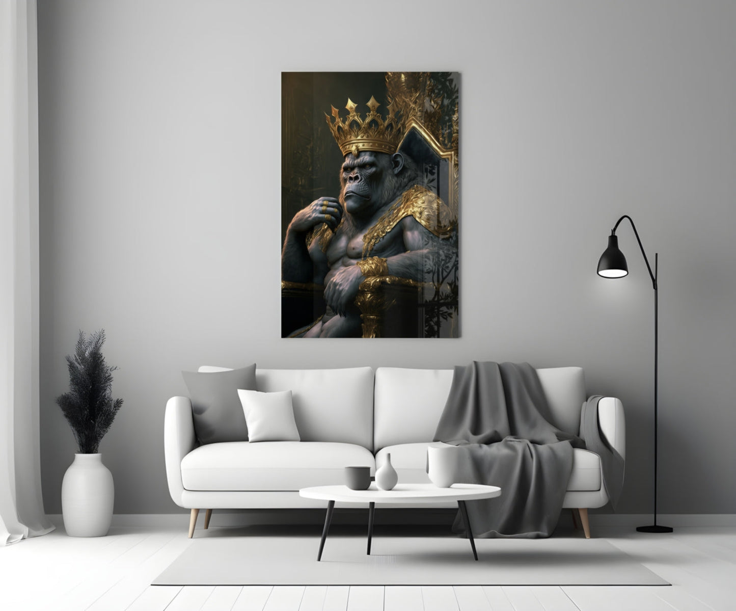 Ape King in Throne Glass Wall Art