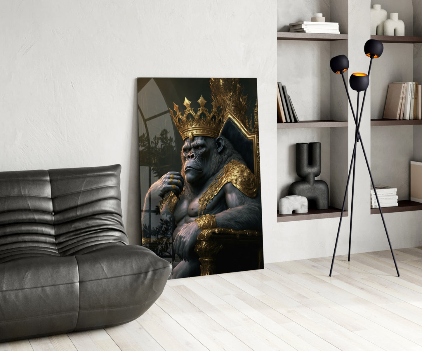 Ape King in Throne Glass Wall Art