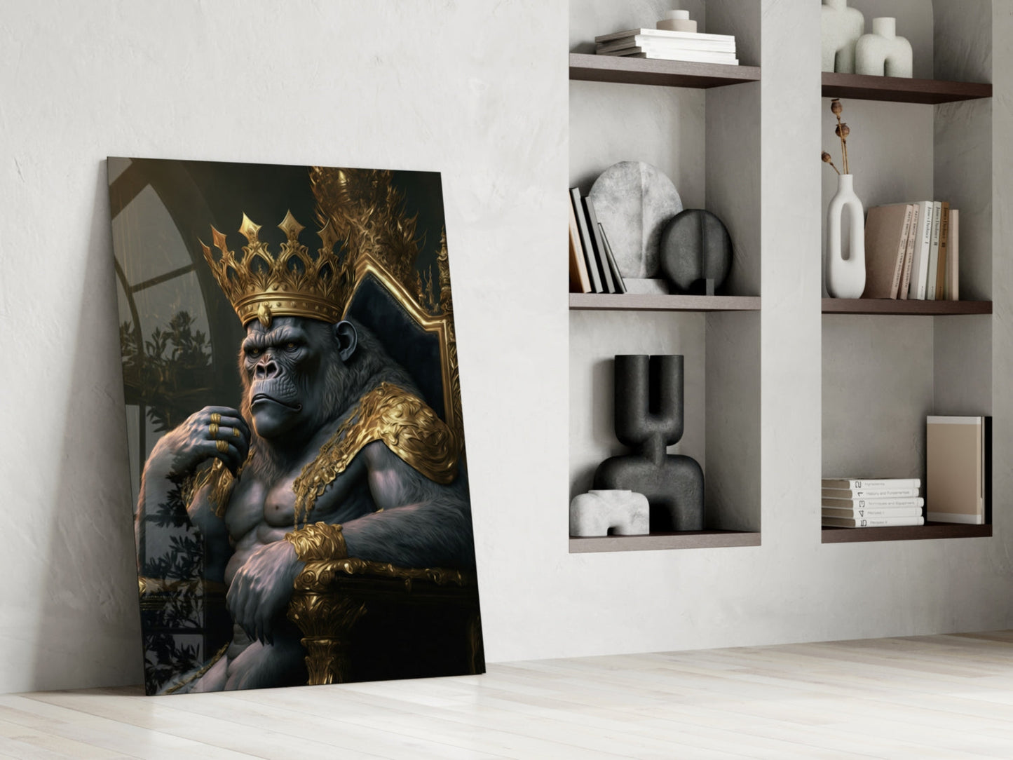Ape King in Throne Glass Wall Art