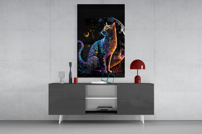 Moon Cat Crescent Glass Wall Art