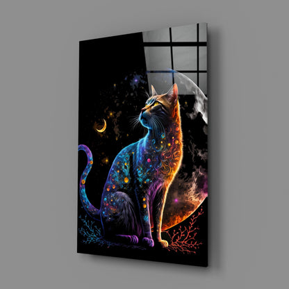 Moon Cat Crescent Glass Wall Art