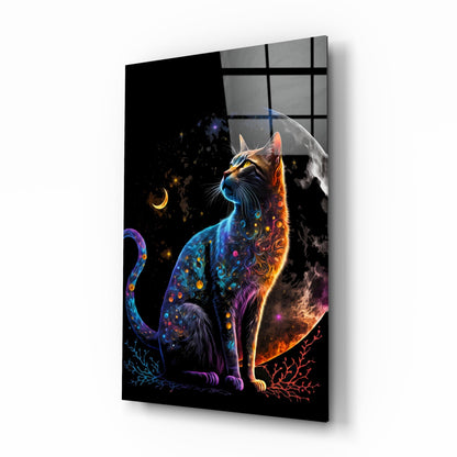 Moon Cat Crescent Glass Wall Art