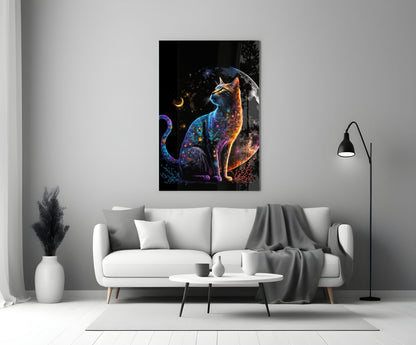Moon Cat Crescent Glass Wall Art