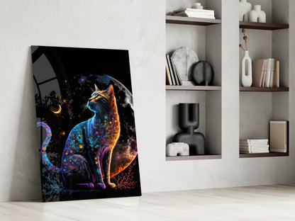 Moon Cat Crescent Glass Wall Art