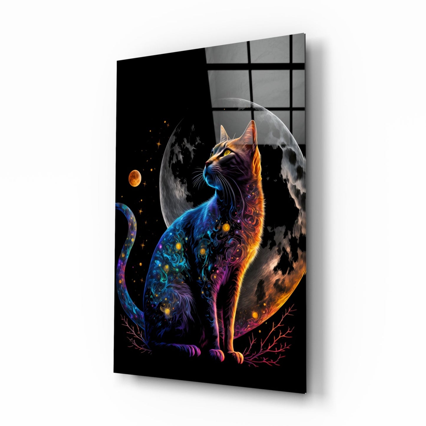 Moon Cat Glass Wall Art, Crescent Moon Cat Decor