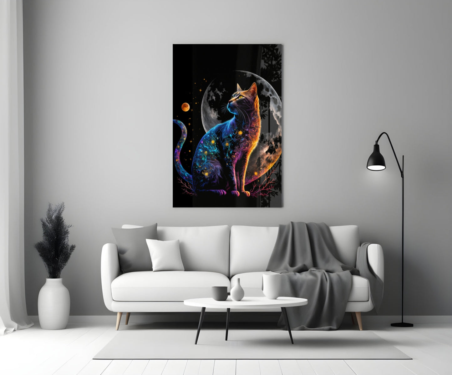 Moon Cat Glass Wall Art, Crescent Moon Cat Decor