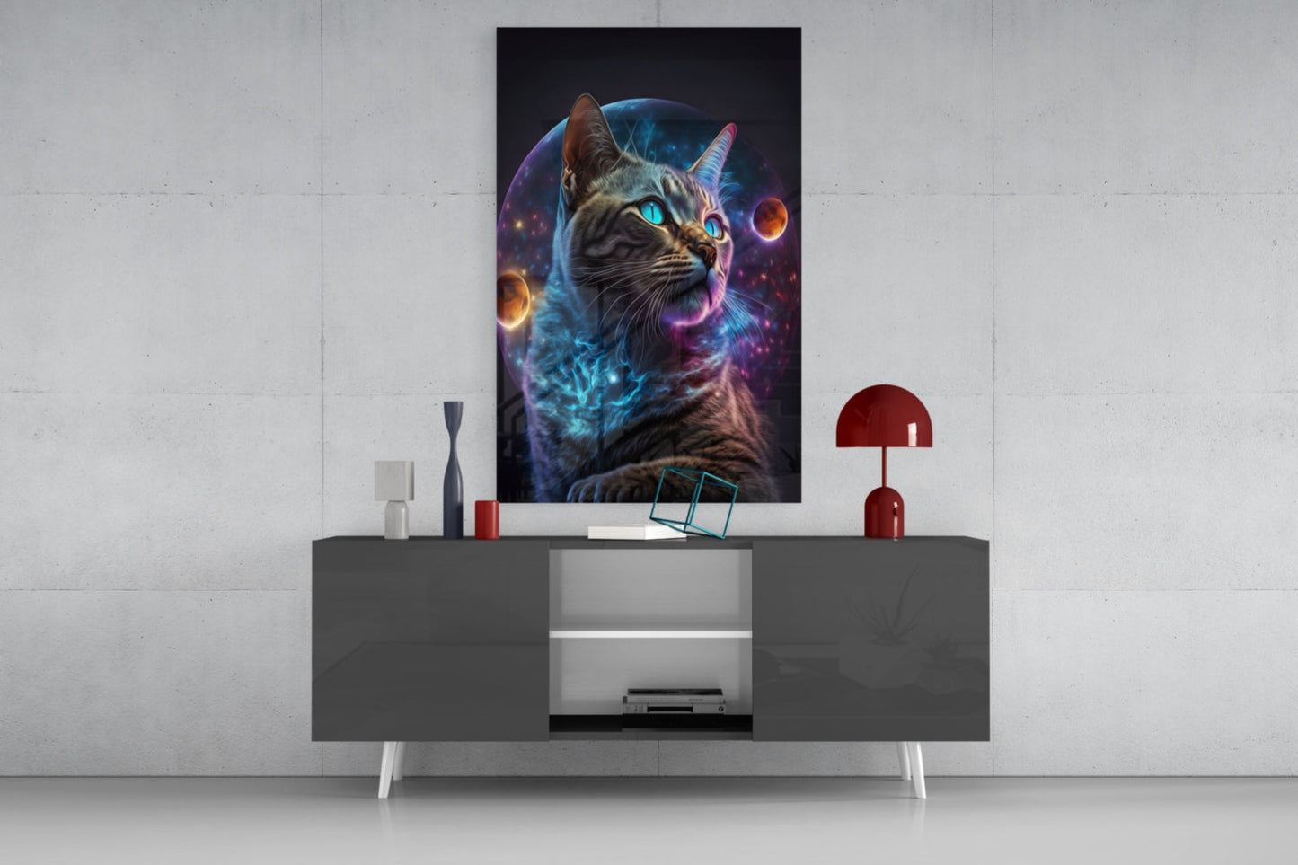 Moon Cat Glass Wall Art