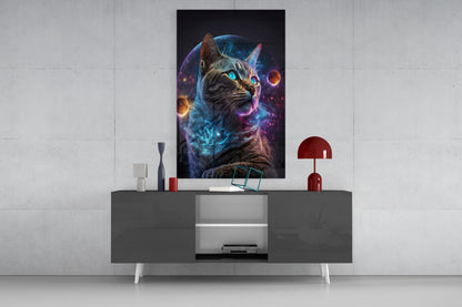 Moon Cat Glass Wall Art
