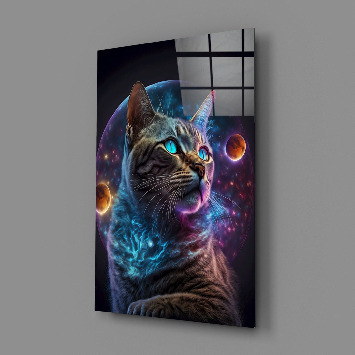 Moon Cat Glass Wall Art