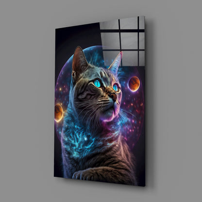 Moon Cat Glass Wall Art