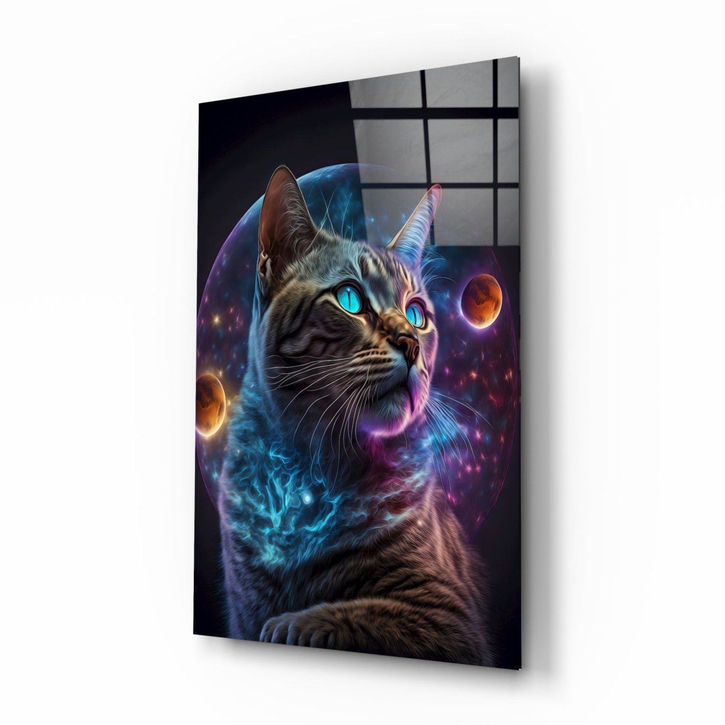 Moon Cat Glass Wall Art