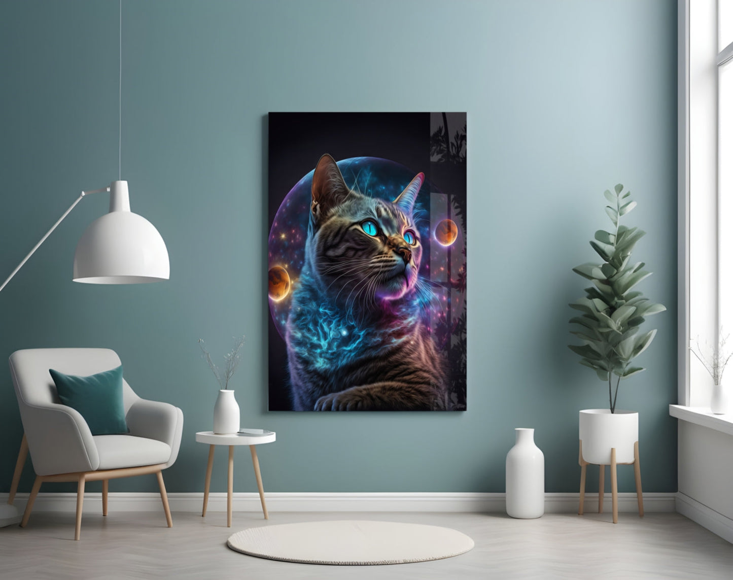 Moon Cat Glass Wall Art