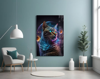Moon Cat Glass Wall Art
