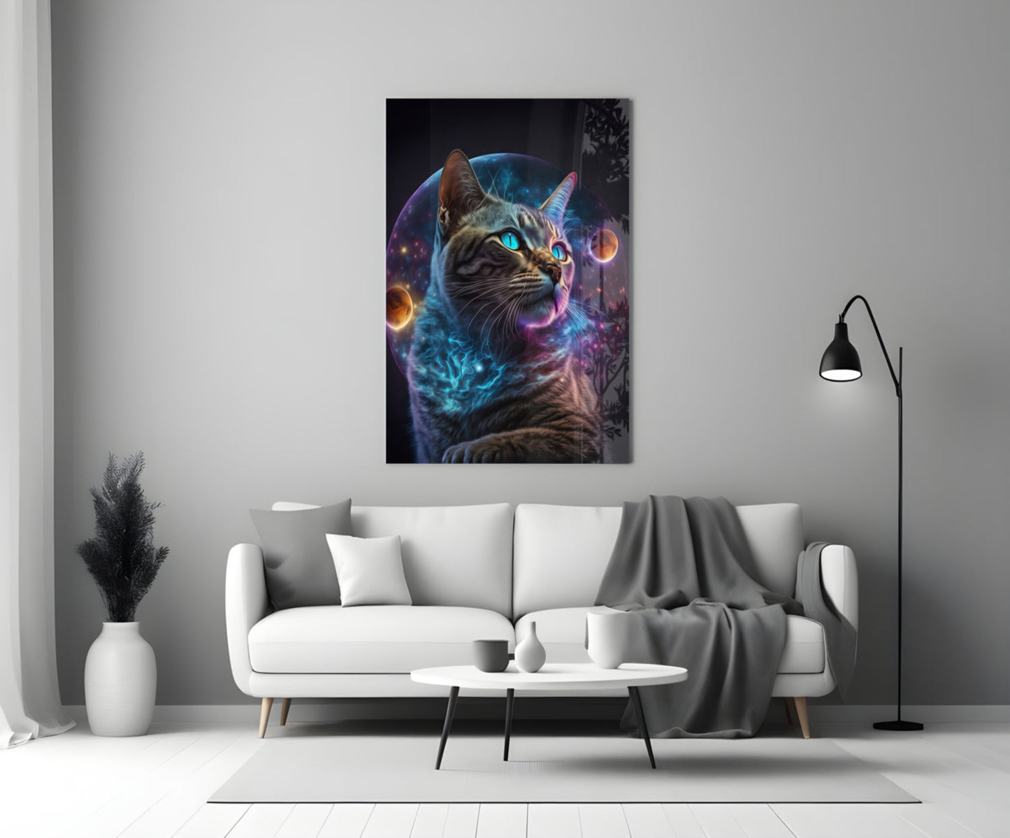 Moon Cat Glass Wall Art