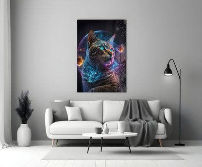 Moon Cat Glass Wall Art