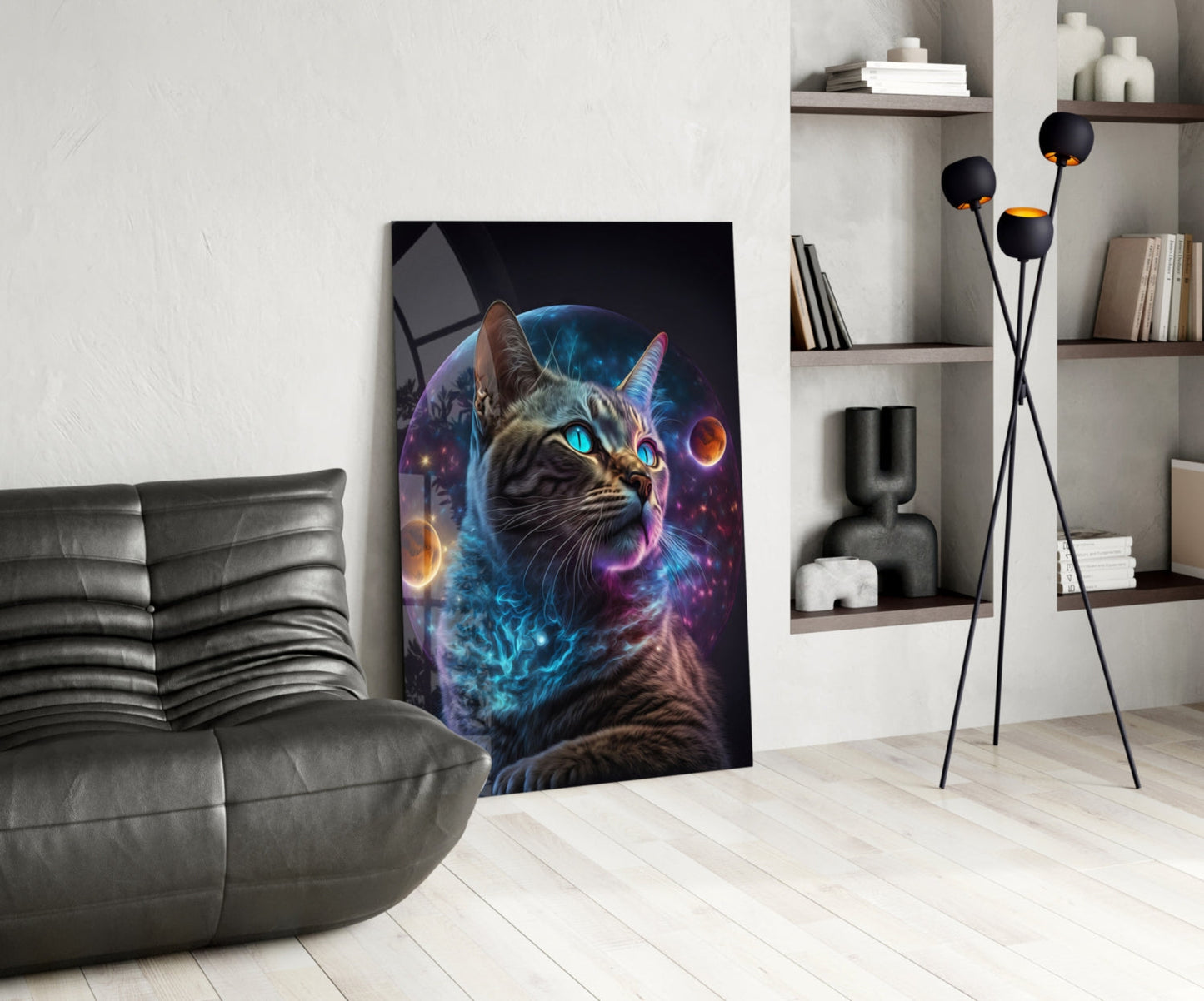 Moon Cat Glass Wall Art