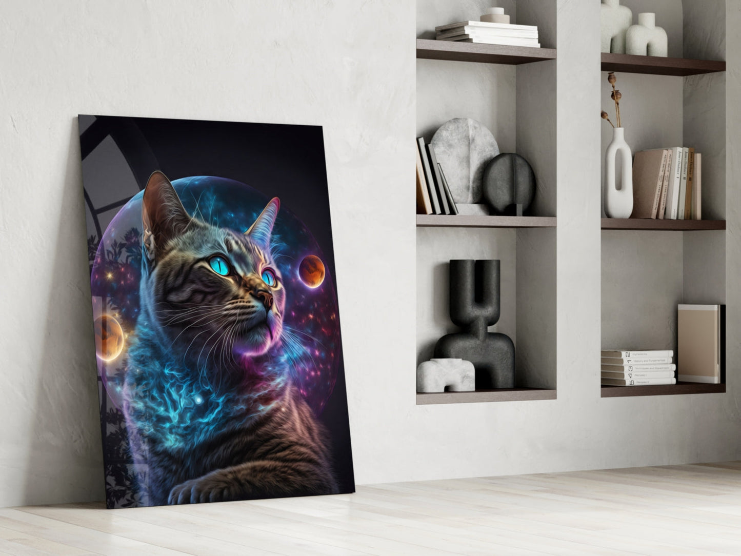 Moon Cat Glass Wall Art