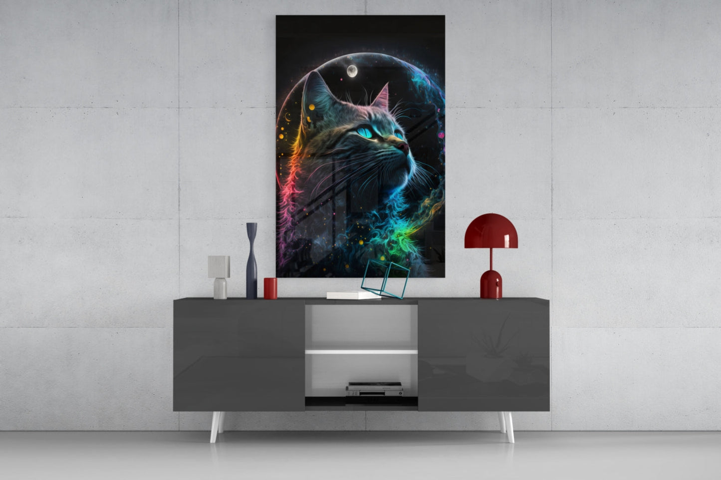 Moon Cat Glass Wall Art Print
