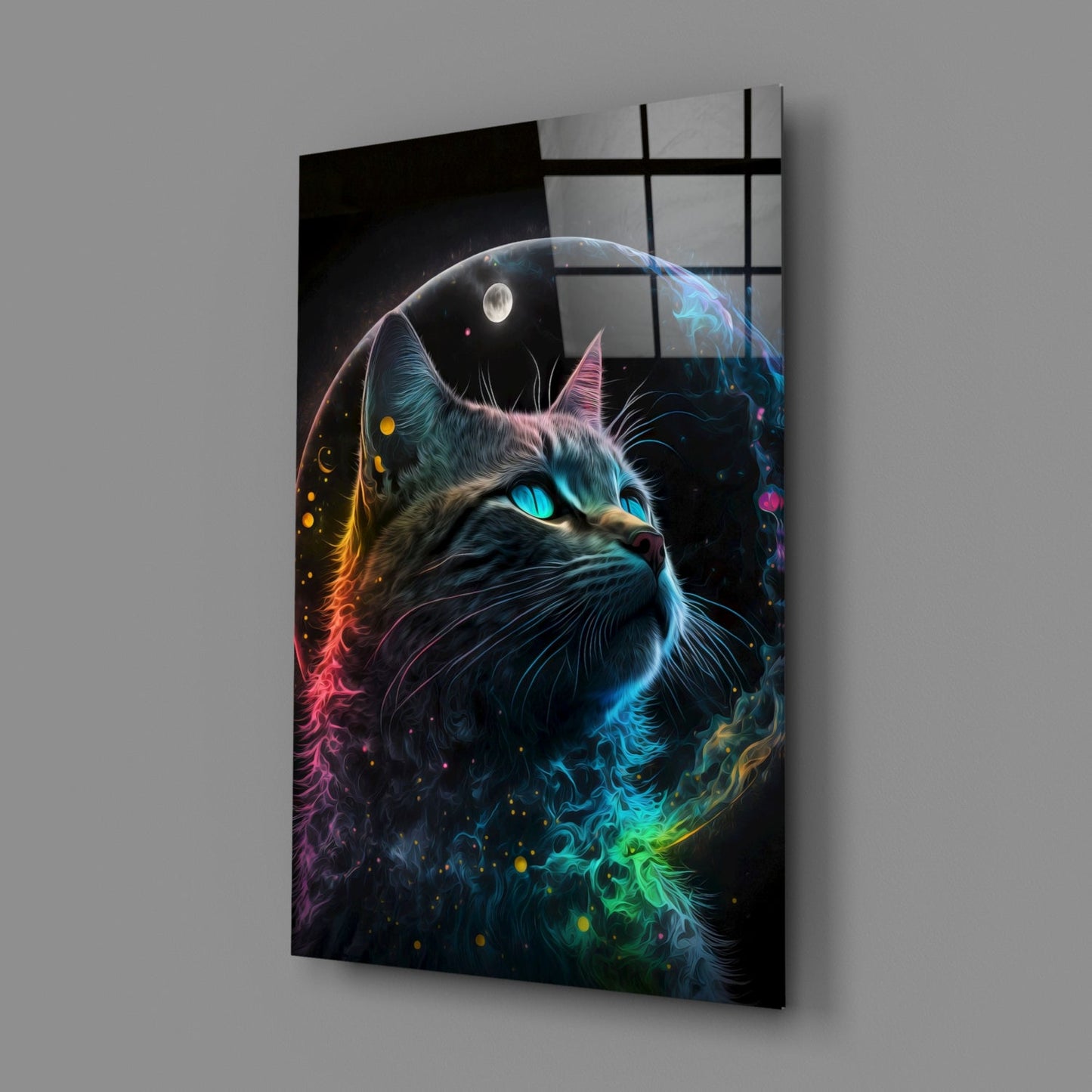 Moon Cat Glass Wall Art Print