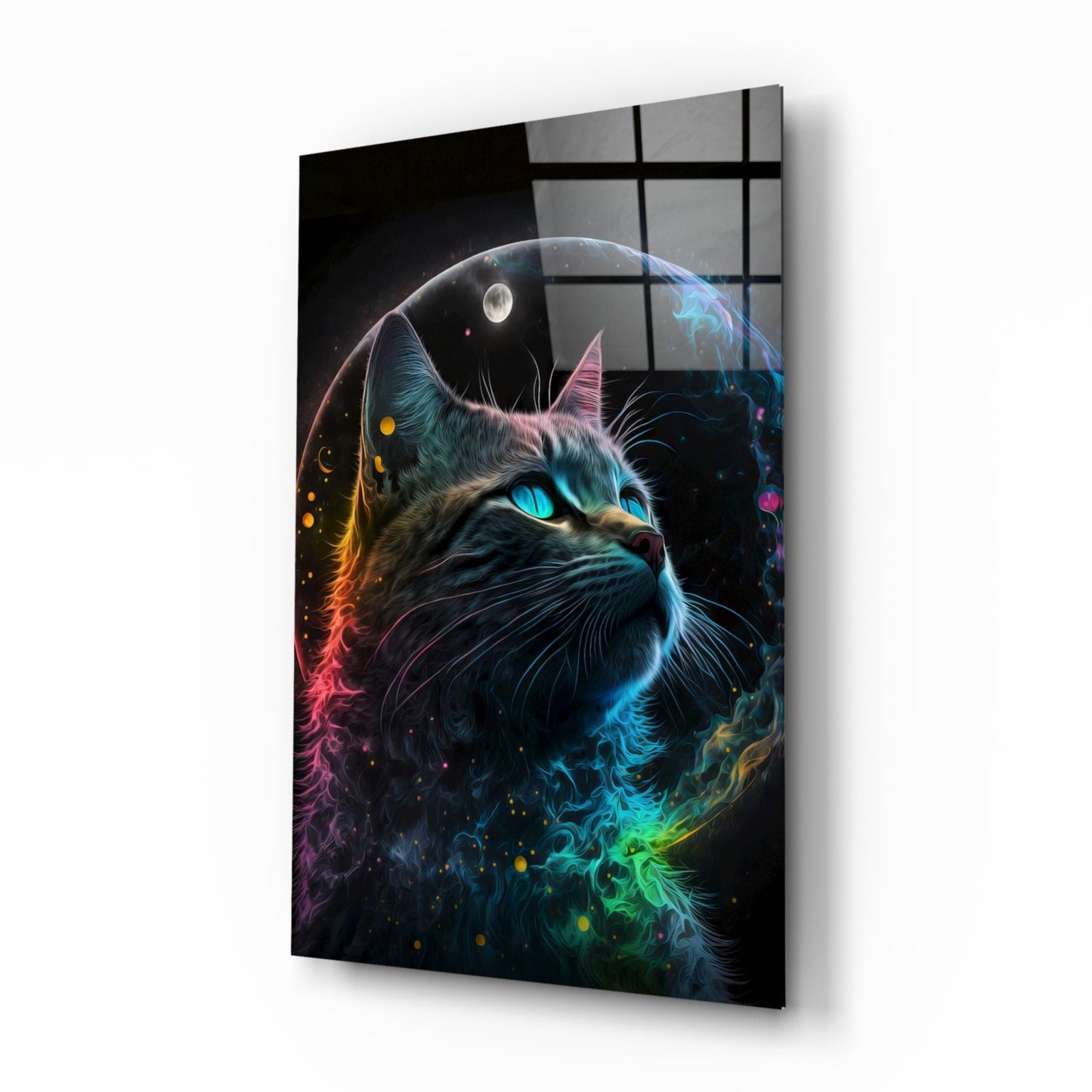 Moon Cat Glass Wall Art Print