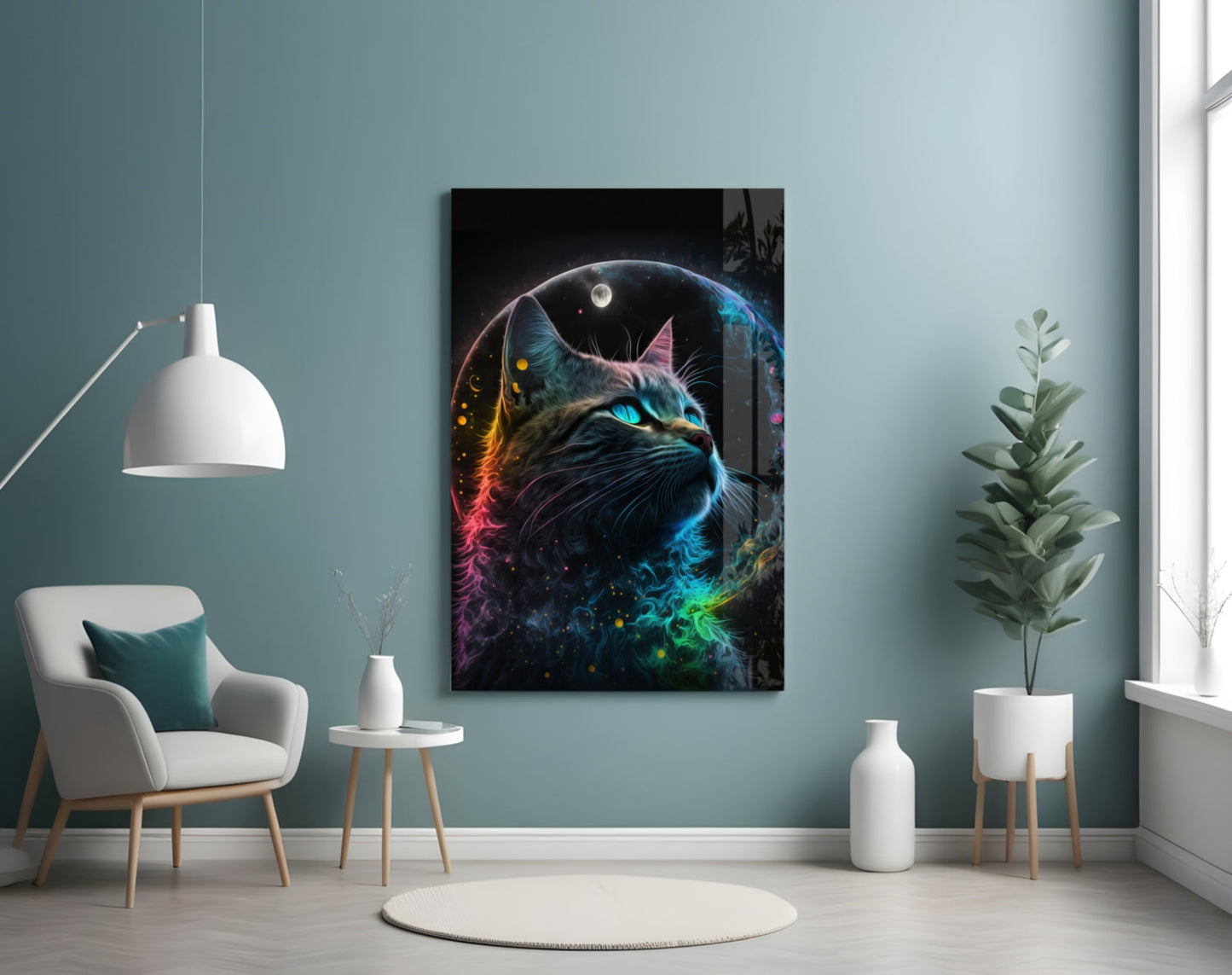 Moon Cat Glass Wall Art Print