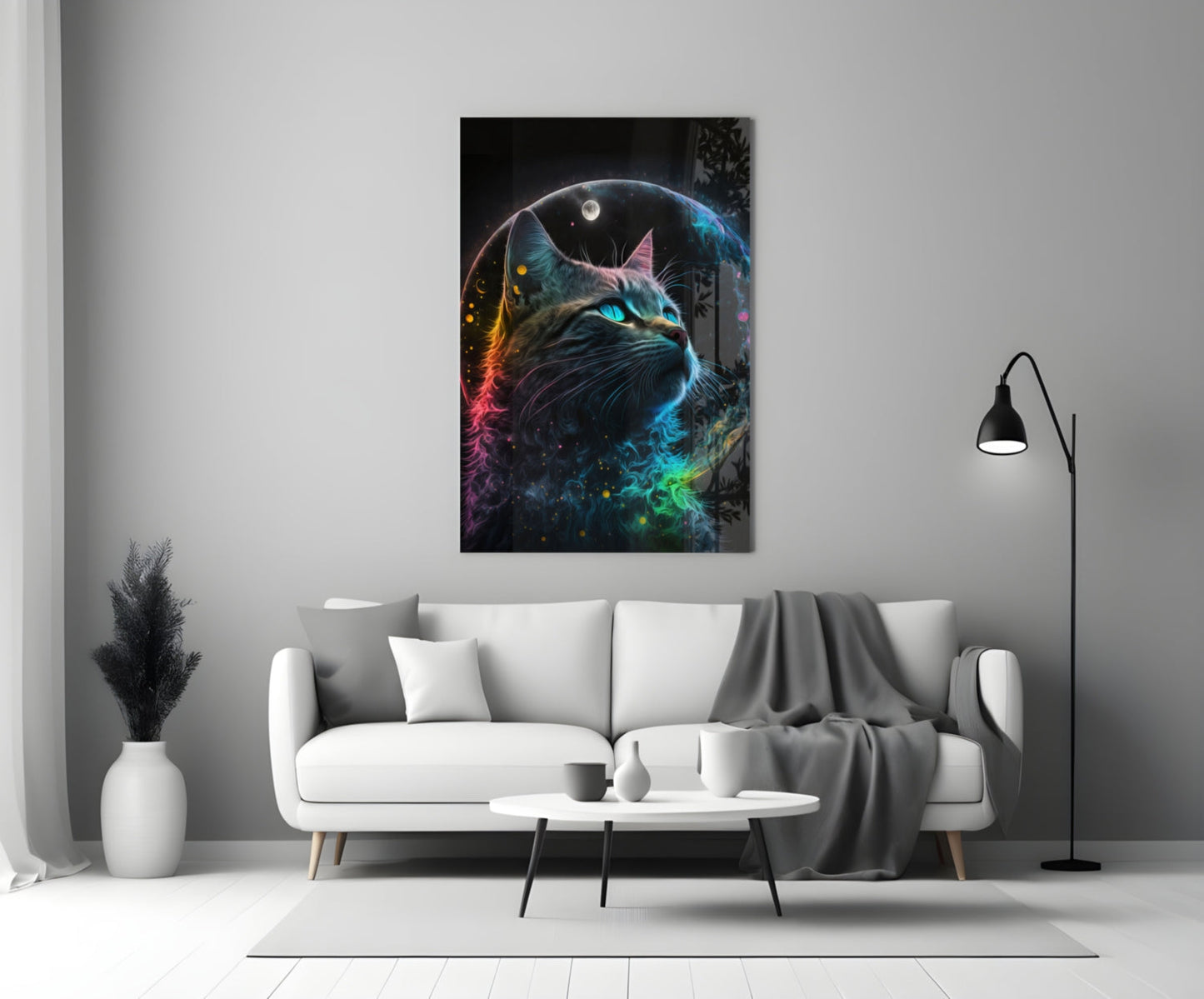 Moon Cat Glass Wall Art Print
