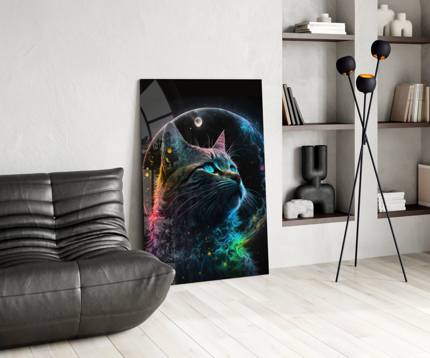 Moon Cat Glass Wall Art Print