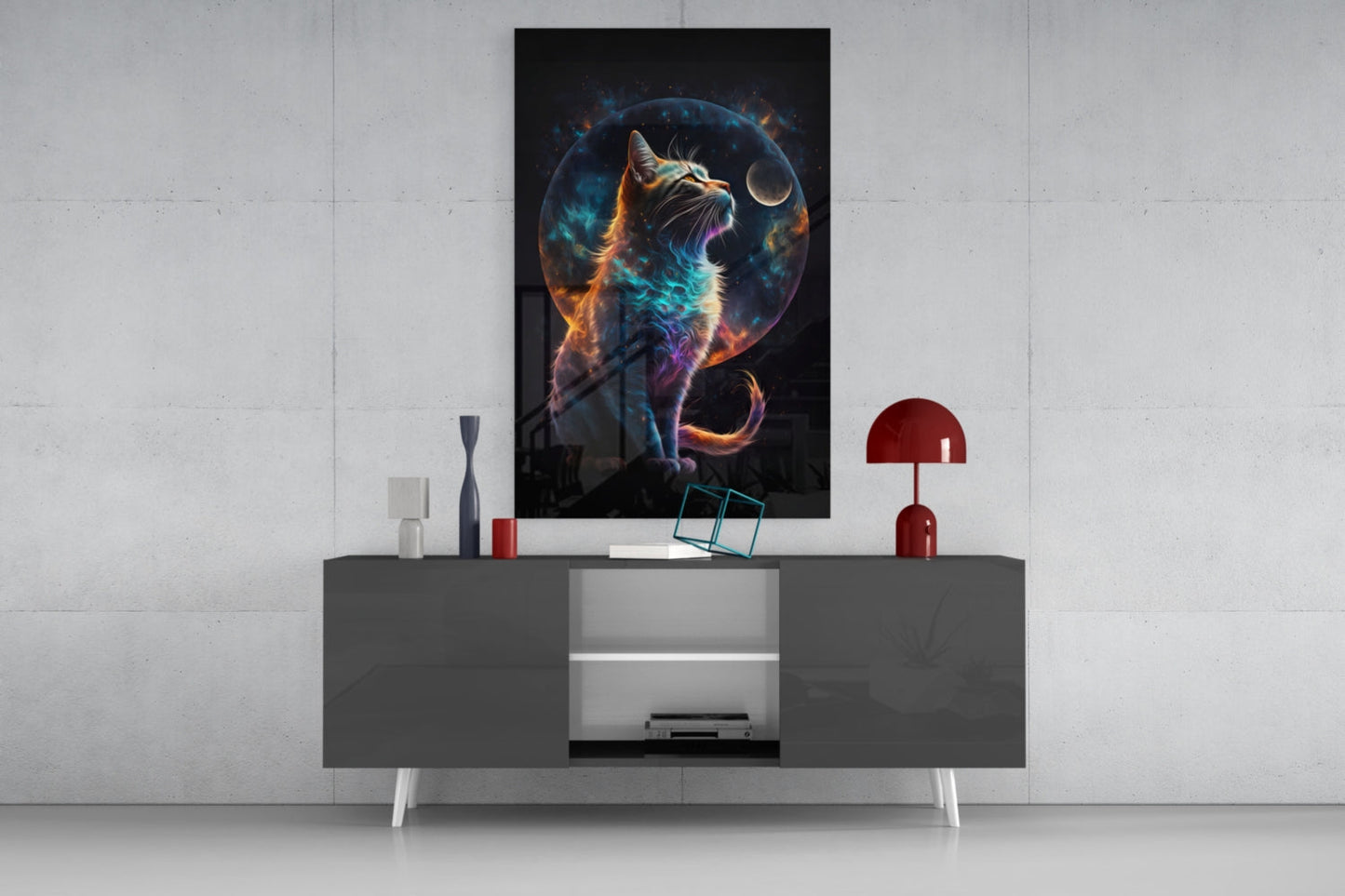 Moon Cat Glass Wall Art