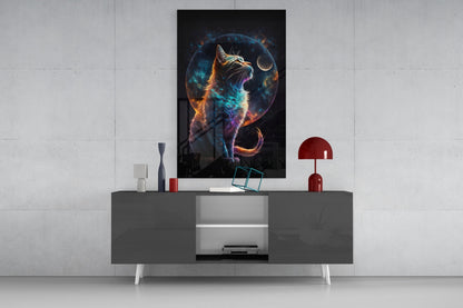 Moon Cat Glass Wall Art
