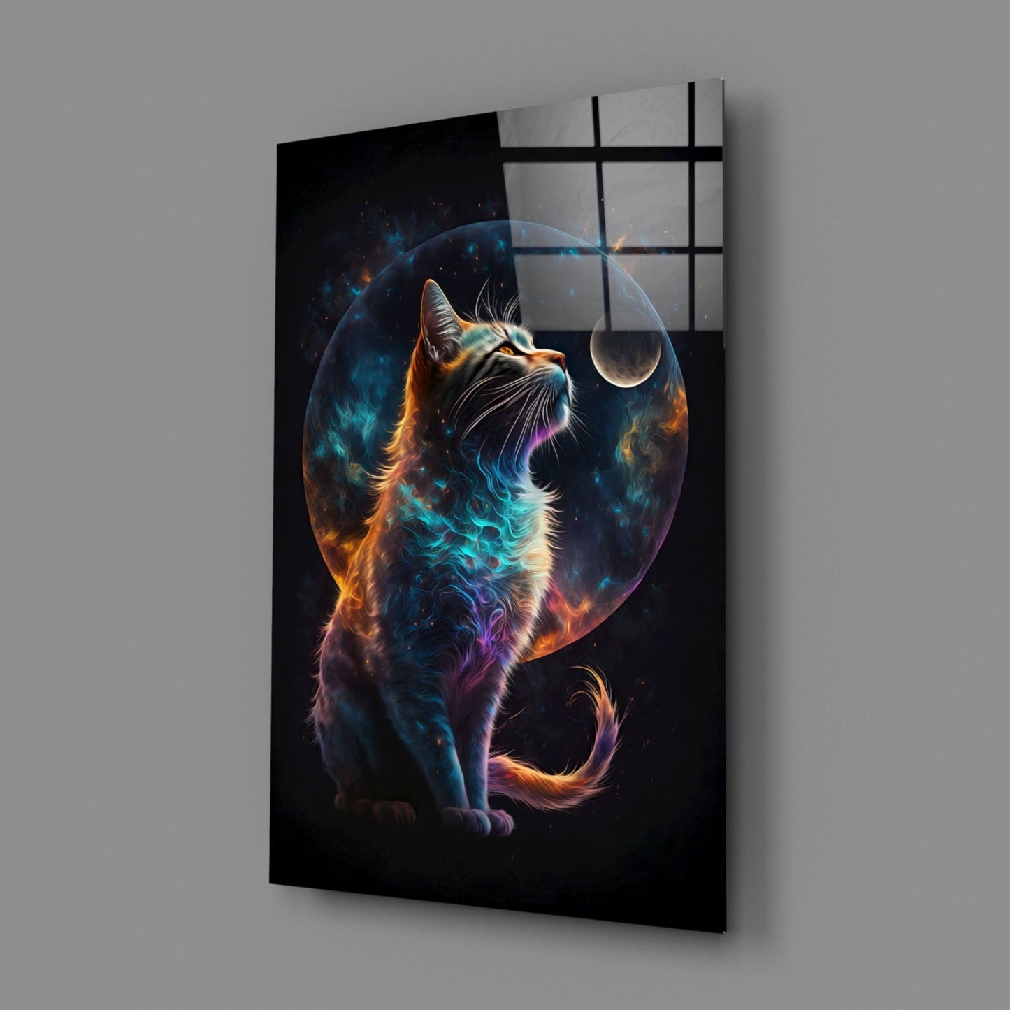 Moon Cat Glass Wall Art