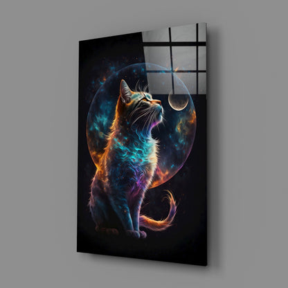 Moon Cat Glass Wall Art