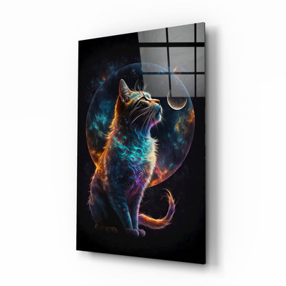 Moon Cat Glass Wall Art