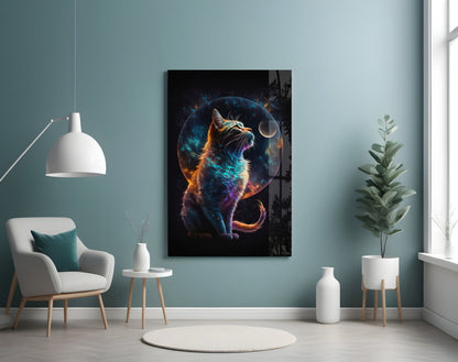 Moon Cat Glass Wall Art
