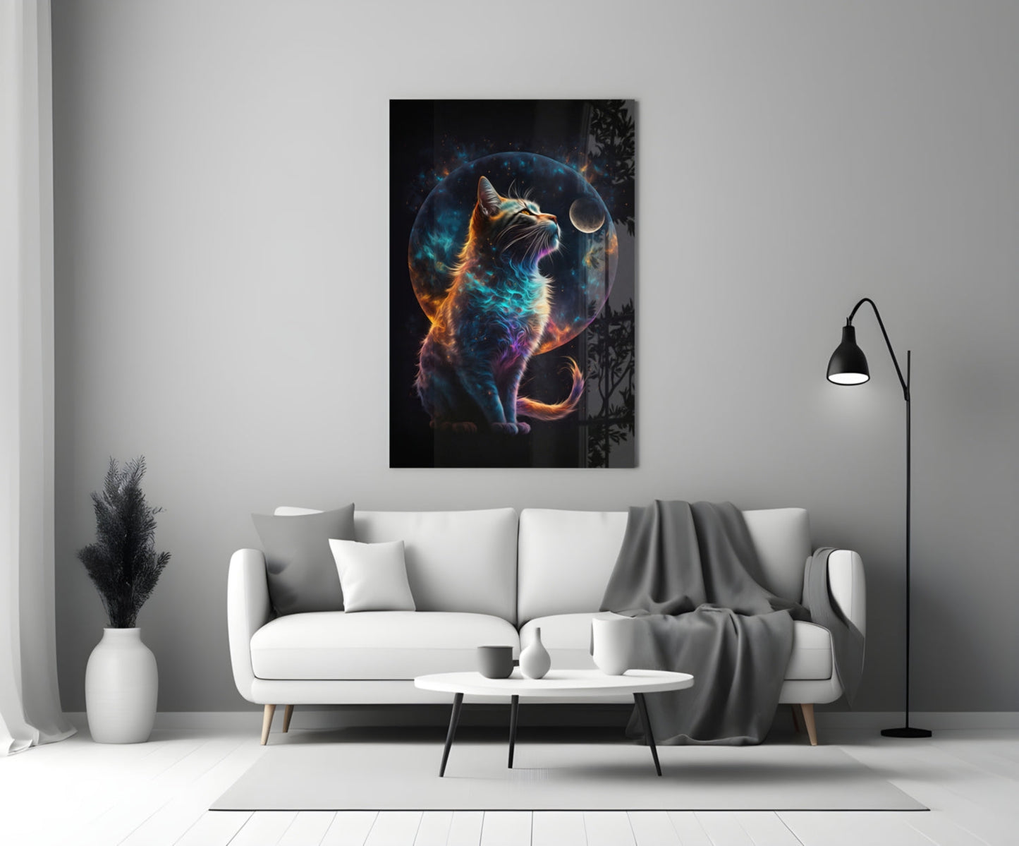 Moon Cat Glass Wall Art