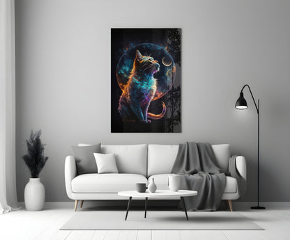 Moon Cat Glass Wall Art