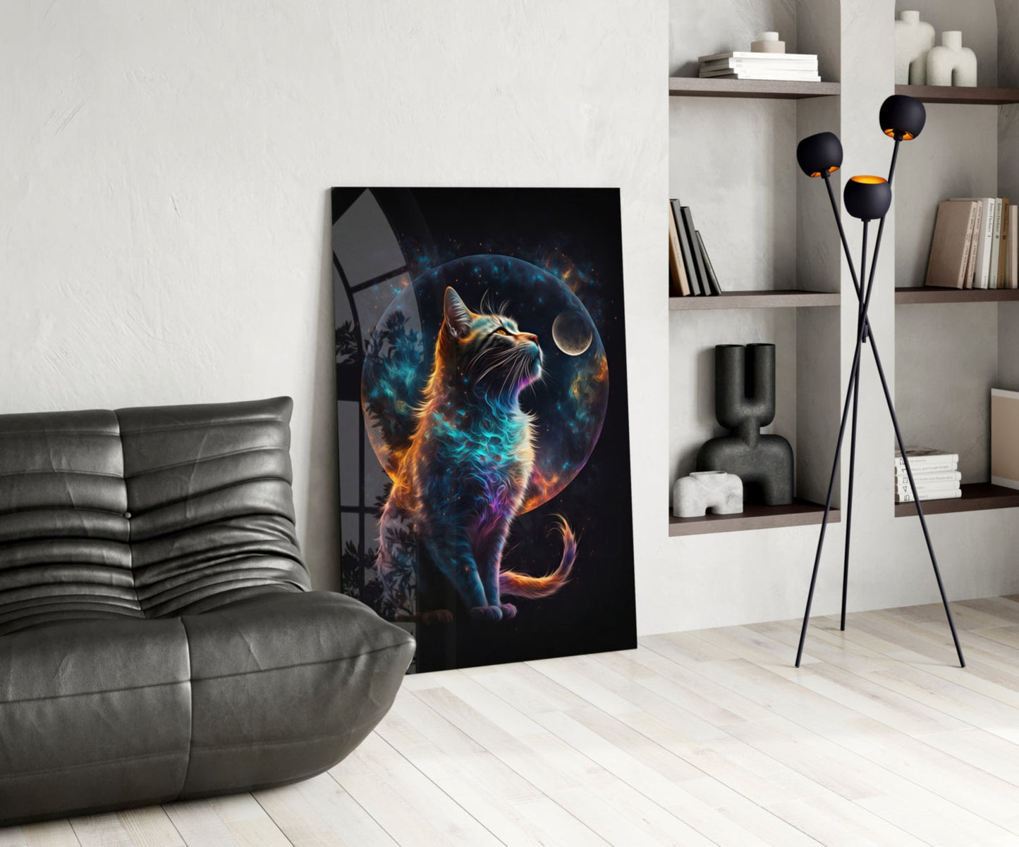 Moon Cat Glass Wall Art