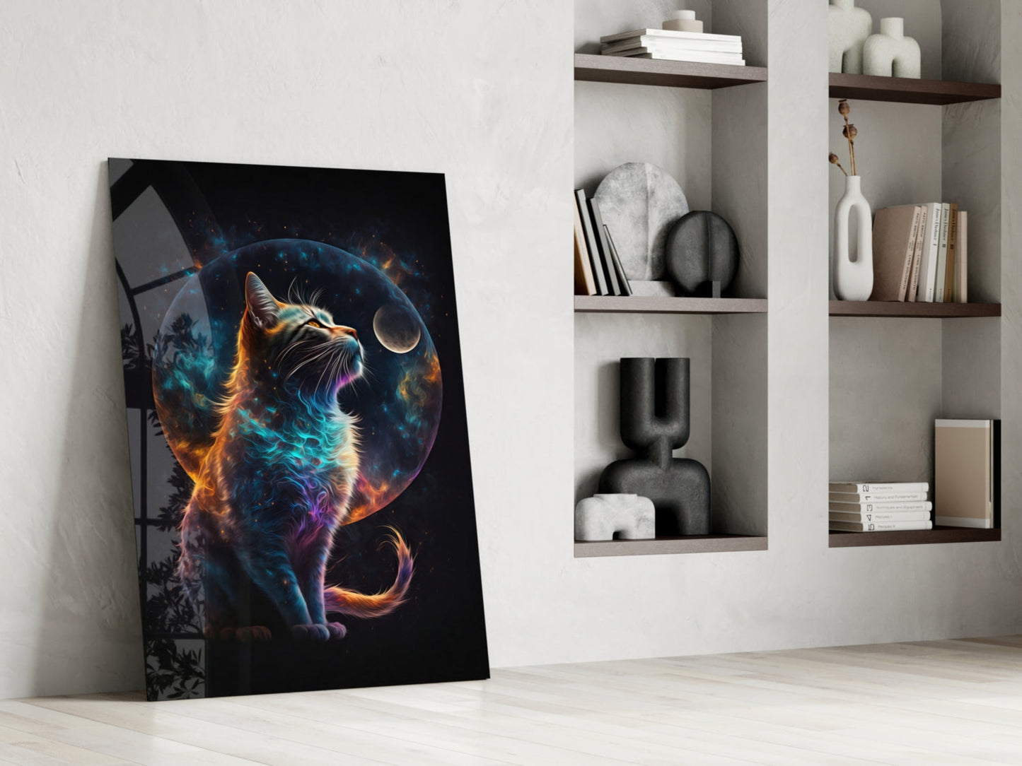 Moon Cat Glass Wall Art