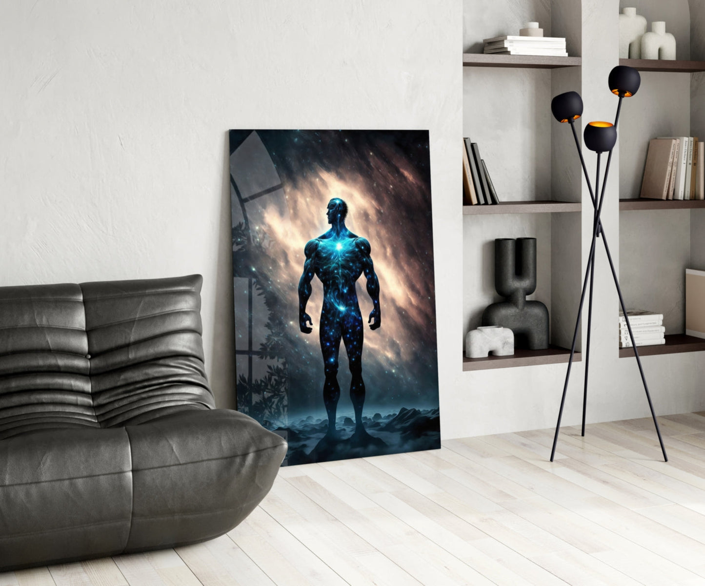 Vitruvius Man Nebula Glass Wall Art