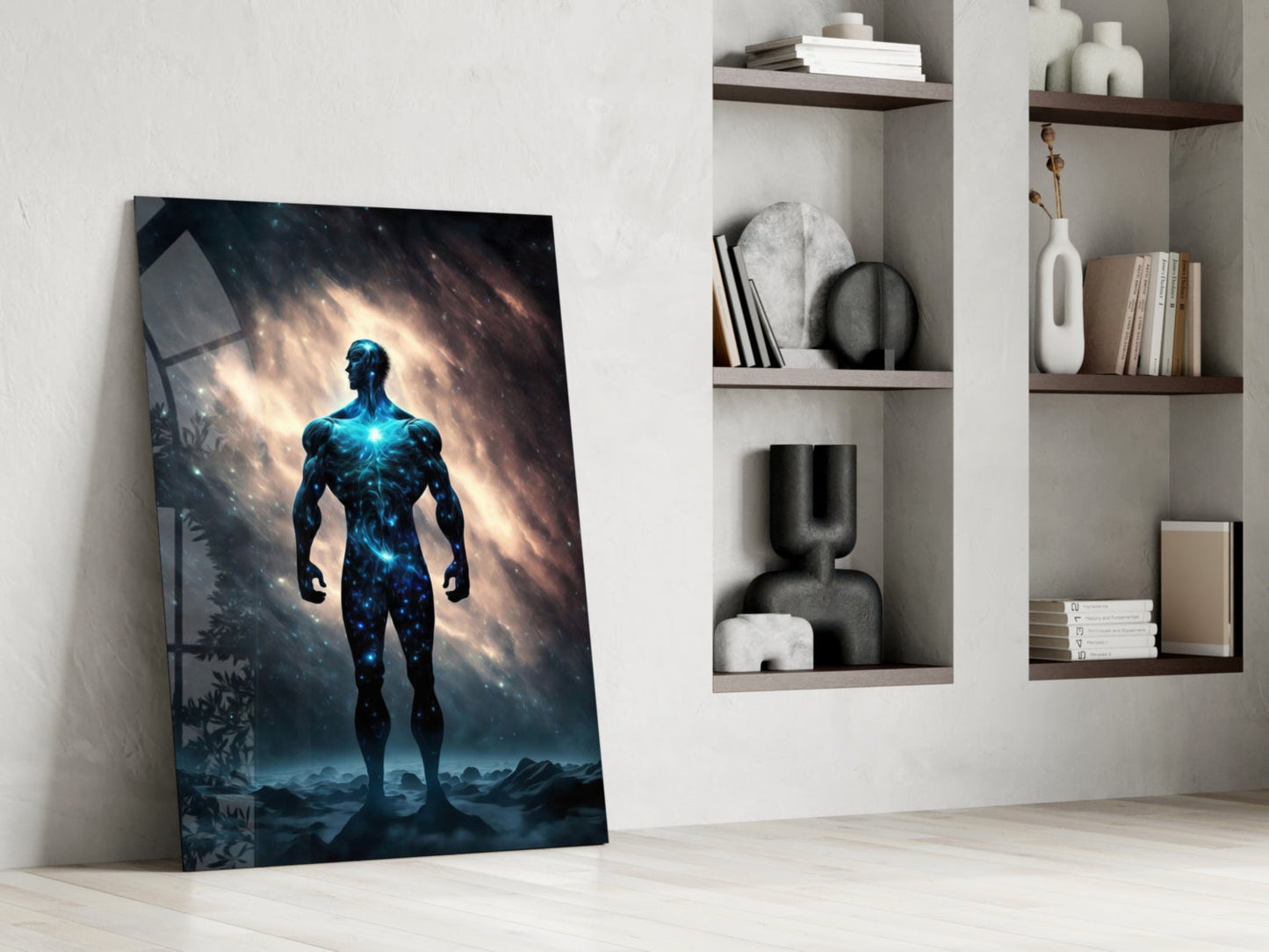 Vitruvius Man Nebula Glass Wall Art